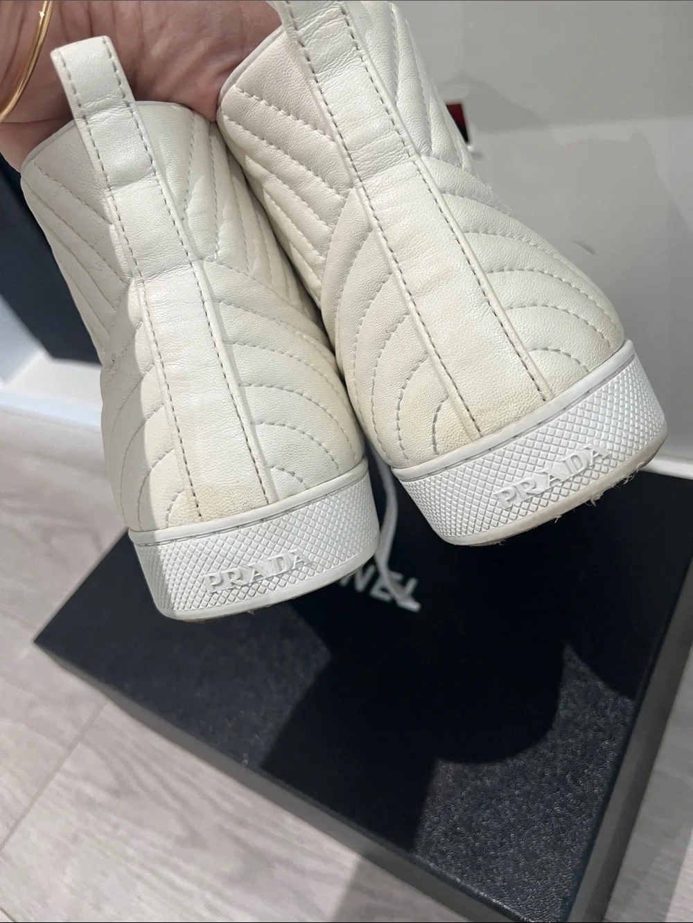 Prada White Quilted High-Top Sneakers for Women. Super cute and stylish - Picture 5 of 6